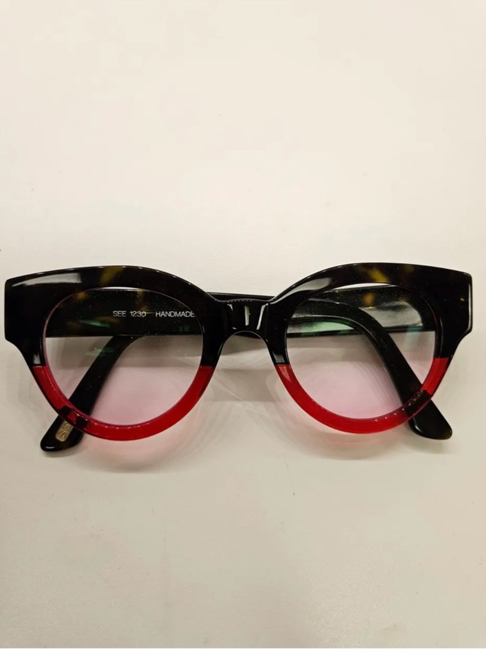 Handmade Black & Red Round Women's Glasses